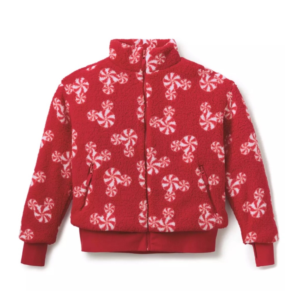 Disney Mickey Mouse Icon Peppermint Swirl Sherpa Fleece Zip Jacket for Women